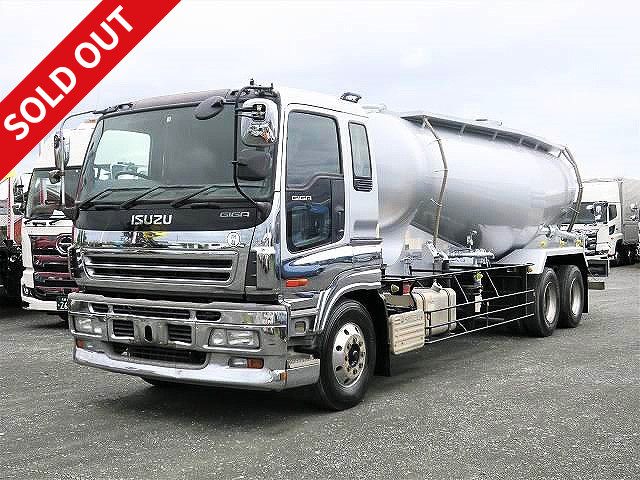 2007 model Isuzu Giga 25 ton powder transport vehicle, high-floor 3-axle, bulk cement, drum capacity 14.4 m3, retarder, aluminum front wheels ★Actual mileage on the meter: approx. 623,000 km! ★