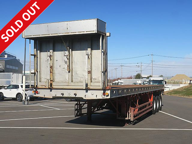 1990 model Yusouki 3-axle cutting board semi-trailer, load capacity 25.9t, steel checkered plate floor, 19 pairs of stanchion holes