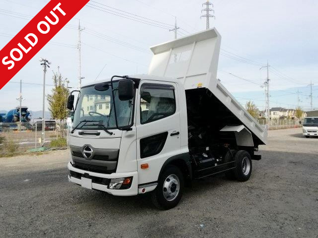 2018 model Hino Ranger medium-sized dump truck, manufactured by Kyokuto Kaihatsu Kogyo, reinforced one-way opening, bedless, with manual cobo lane, dealer inspection record book included