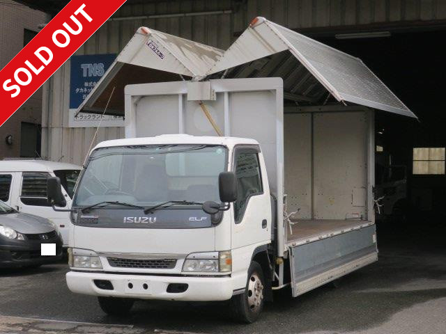 2003 Isuzu Elf, small aluminum wing, wide long, double doors, rear view camera