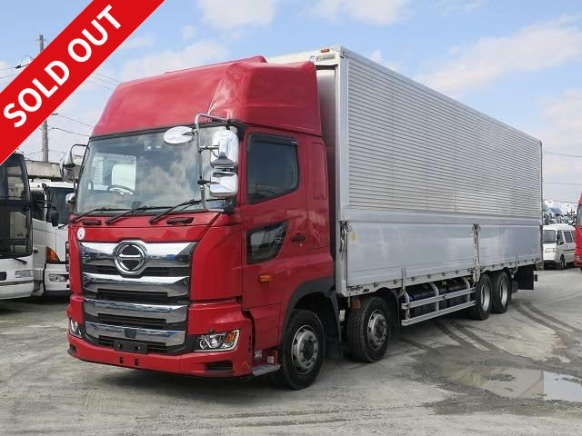 Now on lease! 2018 Hino Profia, large aluminum wing, 4-axle low floor, cold weather specification/heated mirror, high roof, chrome plated, rear air suspension, dealer inspection record book included