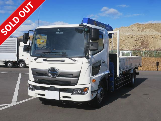 Now on lease! 2019 model Hino Ranger, extra-large capacity, flatbed with crane, Tadano 4-stage boom, inner dimensions 5500mm, 240 horsepower, 2.93t lifting capacity, hook-in and radio-controlled car included. *Inspection valid until April 2021/dealer inspection record book included.*