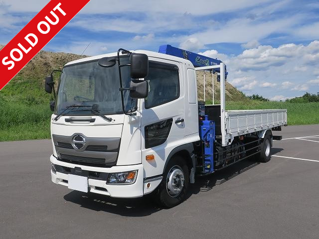 Lease up now! 2019 model Hino Ranger, heavy-duty, flatbed with crane, Tadano 4-stage boom, inner dimensions 5500mm, 240 horsepower, 2.93t lifting capacity, hook-in, radio control, dealer inspection record book included