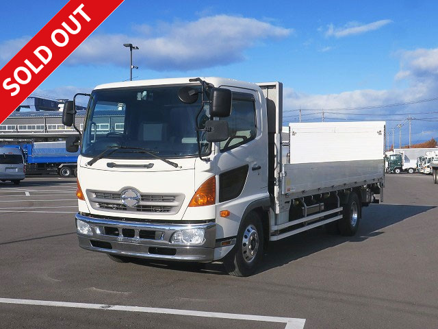 2011 Hino Ranger, medium-sized flatbed body with aluminum block, 3-way opening, flip-up PG, aluminum wheels, ★Approximately 480,000km on the meter★