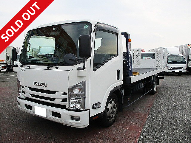 Reiwa 1 Isuzu Elf Small Self-loader (Car-mounted vehicle) 3t Wide Ultra-long Full Low Bed Kyokuto Kaihatsu Flat Top ZERO with winch and radio control ★Dealer inspection record book included★