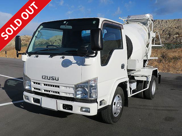 2010 Isuzu Elf Small Concrete Mixer Truck, Kayaba Industries, Drum Capacity 2.5m3, Loading Capacity 3t, Hopper Cover [Semi-medium license compatible *Excluding 5t limited]